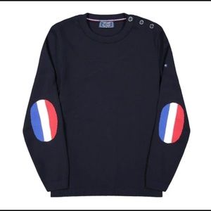 SAINT JAMES x ELYSEE - Navy Sweater with French Flag Elbow Patches